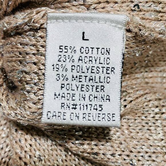 WD NY Sparkle Sweater Size L Casual Slouchy Sequins Chic Lux Elegant Blush Beige - Picture 6 of 10